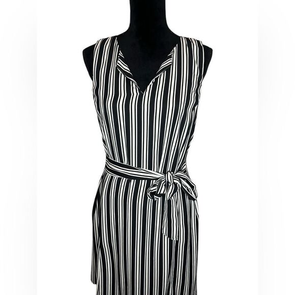 BANANA REPUBLIC STRIPED BLACK & WHITE SLEEVELESS ALINE DRESS WOMENS SIZE 10 - Picture 3 of 11